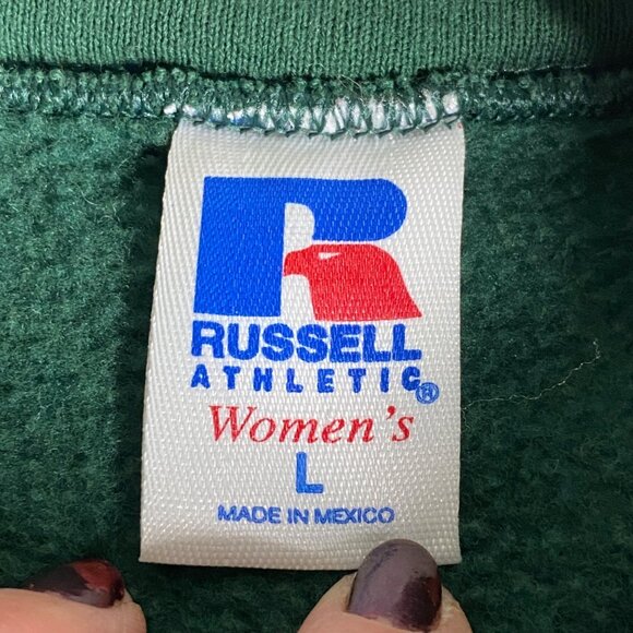 Vintage Russell Athletic Womens Green sleeve stripes Full-Zip short sweatshirt L - Picture 5 of 11
